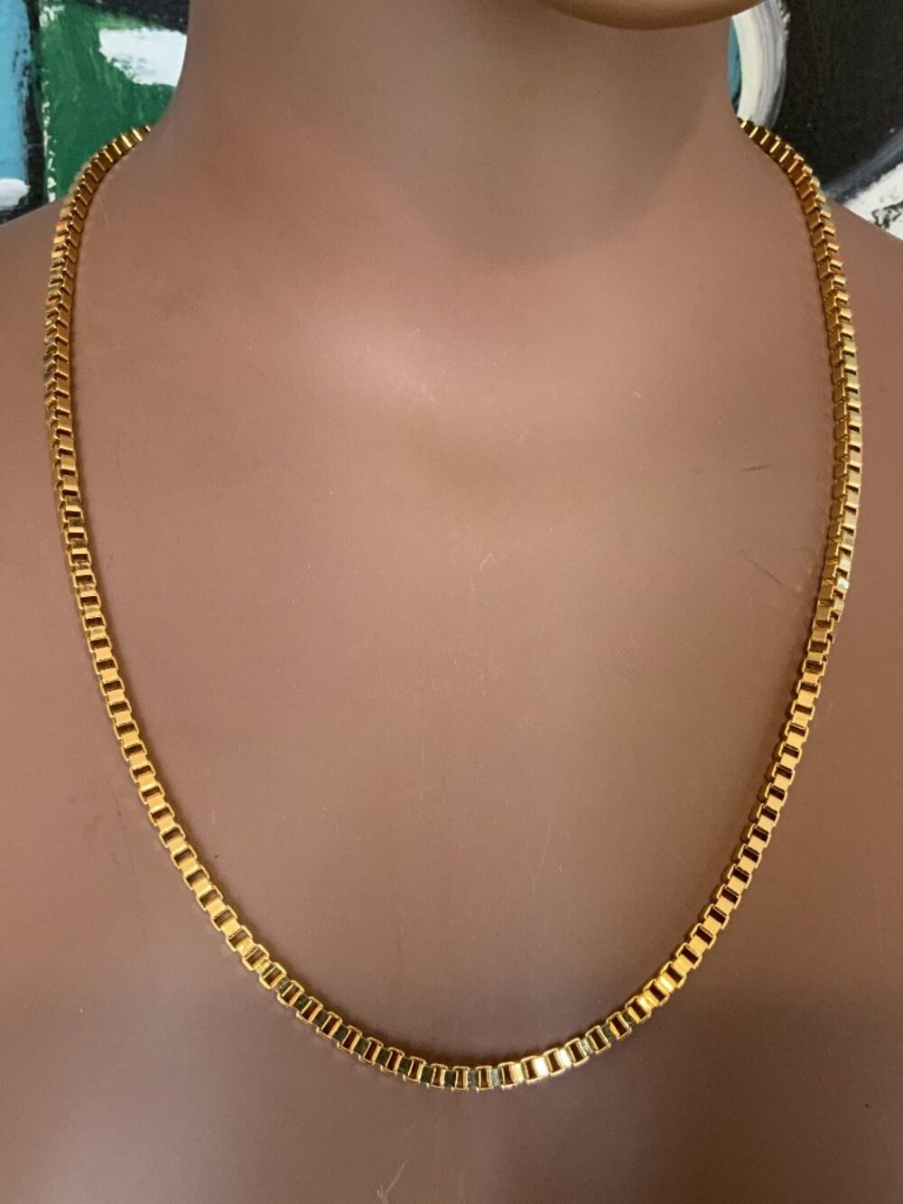 Vintage Gold Tone Box Chain Necklace